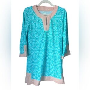 Cabana Life UPF Swim Cover Up Tunic Dress Blue Beach Resort Preppy Sz S